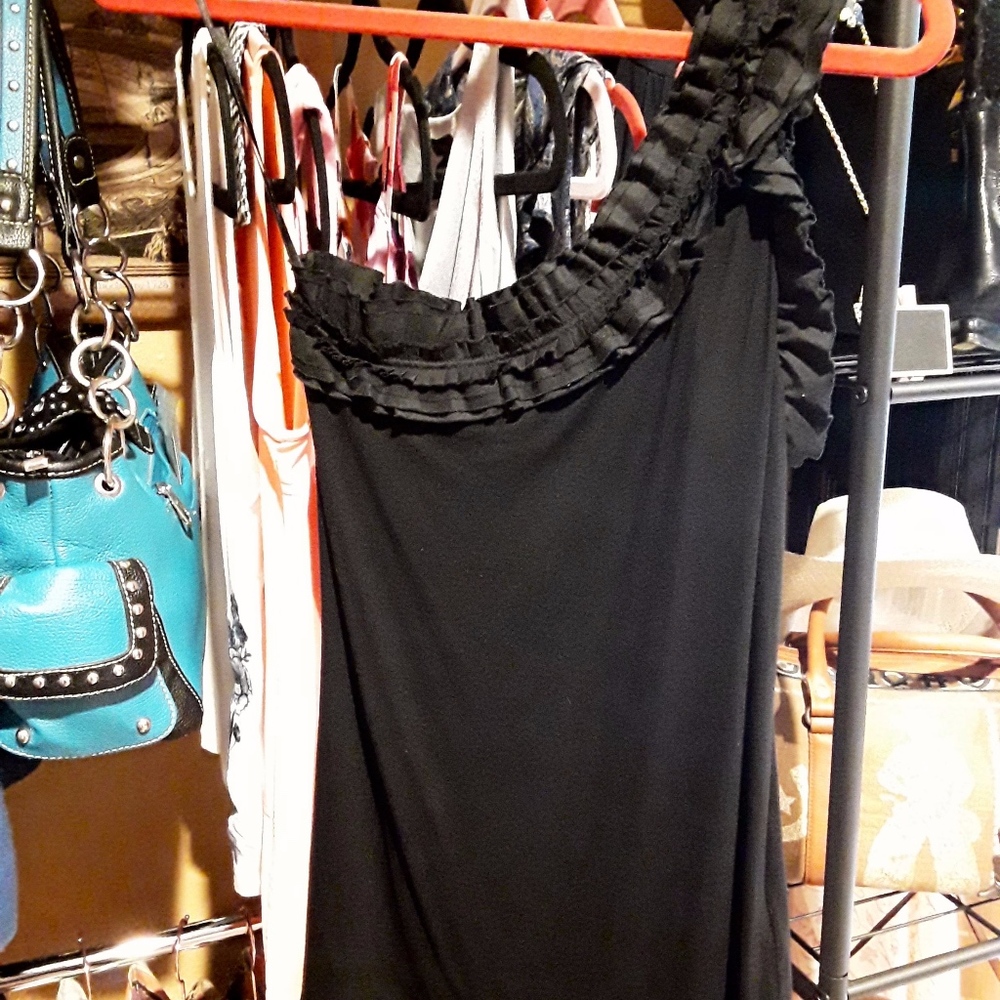 BCBG Black One Shoulder Blouse